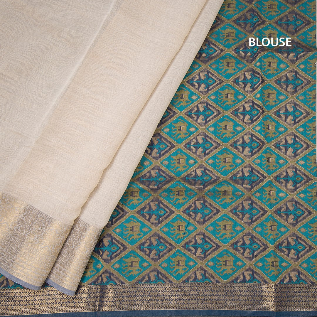 Raw Silk Cream Plain Saree With Zari Border