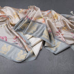 Raw Silk Grey Floral Printed Saree With Zari Border