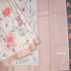 Raw Silk Cream Floral Printed Saree With Zari Border 05