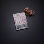 Raw Silk Cream Floral Printed Saree With Zari Border 07