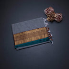 Chettinad Cotton Grey Plain Saree With Zari Border With Blouse