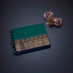 Chettinad Cotton Peacock Green Saree With Small Buttas And Temple Border With Blouse