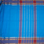 Chettinad Cotton Sky Blue Plain Saree With Rettapet Border Without Blouse