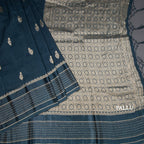 Tussar Peacock Blue Saree With Zari Buttas And Satin Border