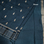 Tussar Peacock Blue Saree With Zari Buttas And Satin Border