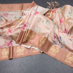 Raw Silk Light Peach Floral Printed Saree With Zari Border