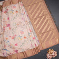 Raw Silk Light Peach Floral Printed Saree With Zari Border