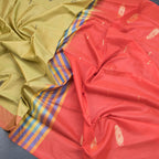 Vaazhai Naar Olive Green Saree With Thread Buttas And Contrast Pallu