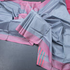 Vaazhai Naar Grey Saree With Thread Buttas And Contrast Pallu