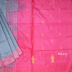Vaazhai Naar Grey Saree With Thread Buttas And Contrast Pallu 02