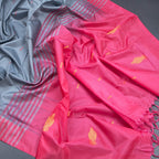 Vaazhai Naar Grey Saree With Thread Buttas And Contrast Pallu 02