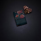 Semi Linen Peacock Green Floral Printed Saree With Zari Border