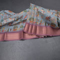 Semi Linen Greyish Blue Printed Saree With Zari Border