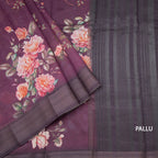 Semi Linen Wine Colour Floral Printed Saree With Zari Border