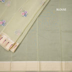 Organza Light Green Thread Work Saree With Zari Border