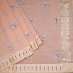 Organza Peach Floral Thread Work Saree With Zari Border