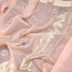 Organza Peach Floral Thread Work Saree With Zari Border
