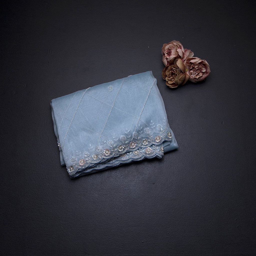 Organza Sky Blue Saree With Embellishment Work