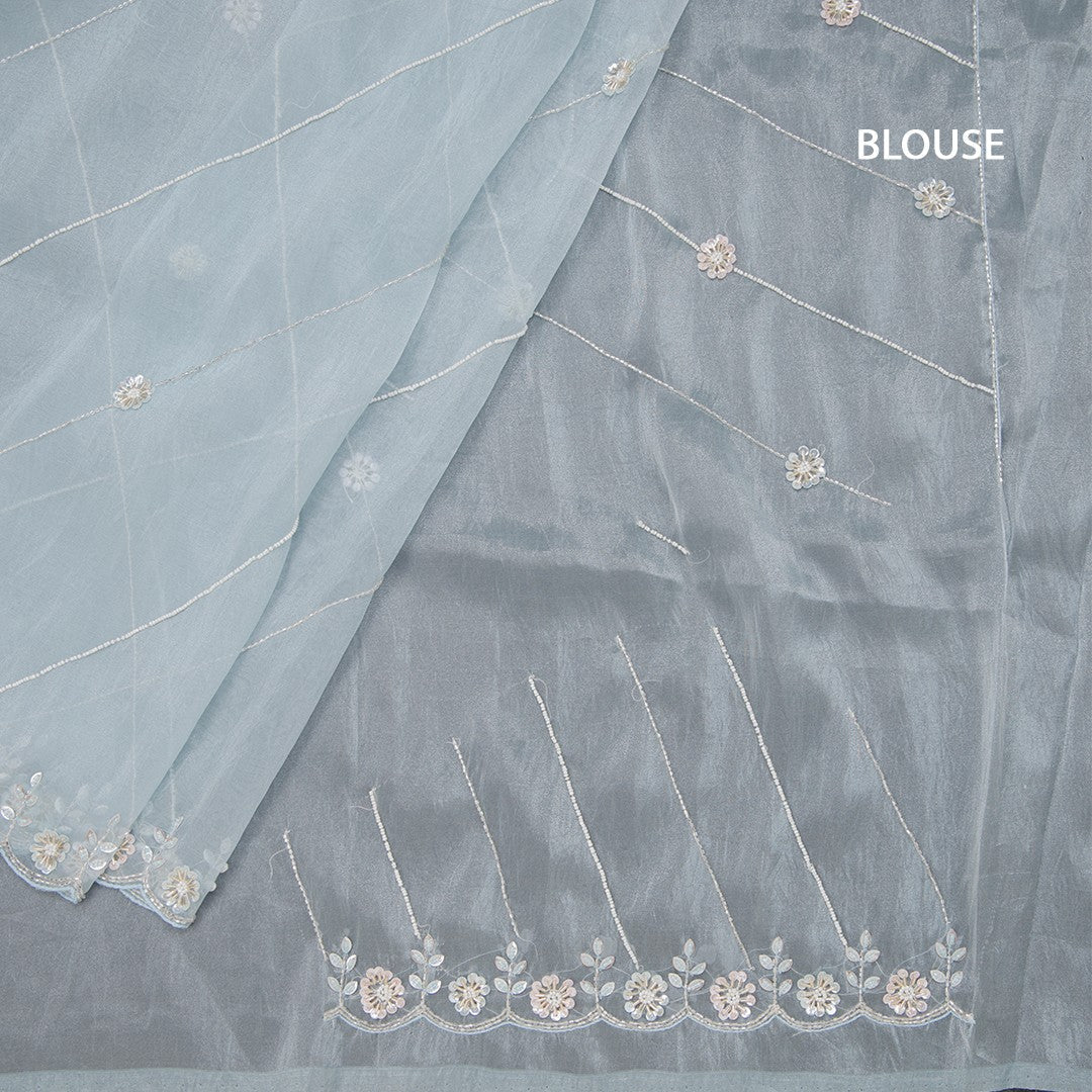Organza Sky Blue Saree With Embellishment Work