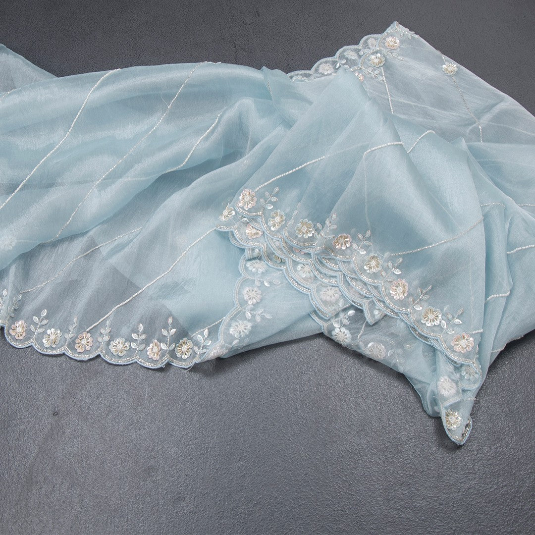 Organza Sky Blue Saree With Embellishment Work