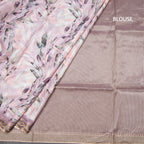 Raw Silk Light Pink Leaf Printed With Mirror Work Saree