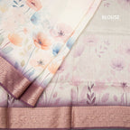 Kota Cream Floral Printed Saree With Zari Border