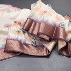 Kota Cream Floral Printed Saree With Zari Border