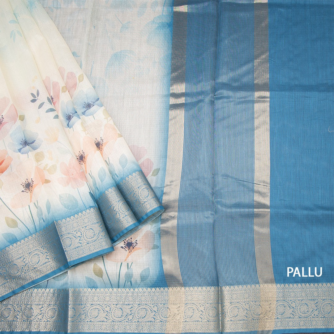Kota Cream Floral Printed Saree With Zari Border 02