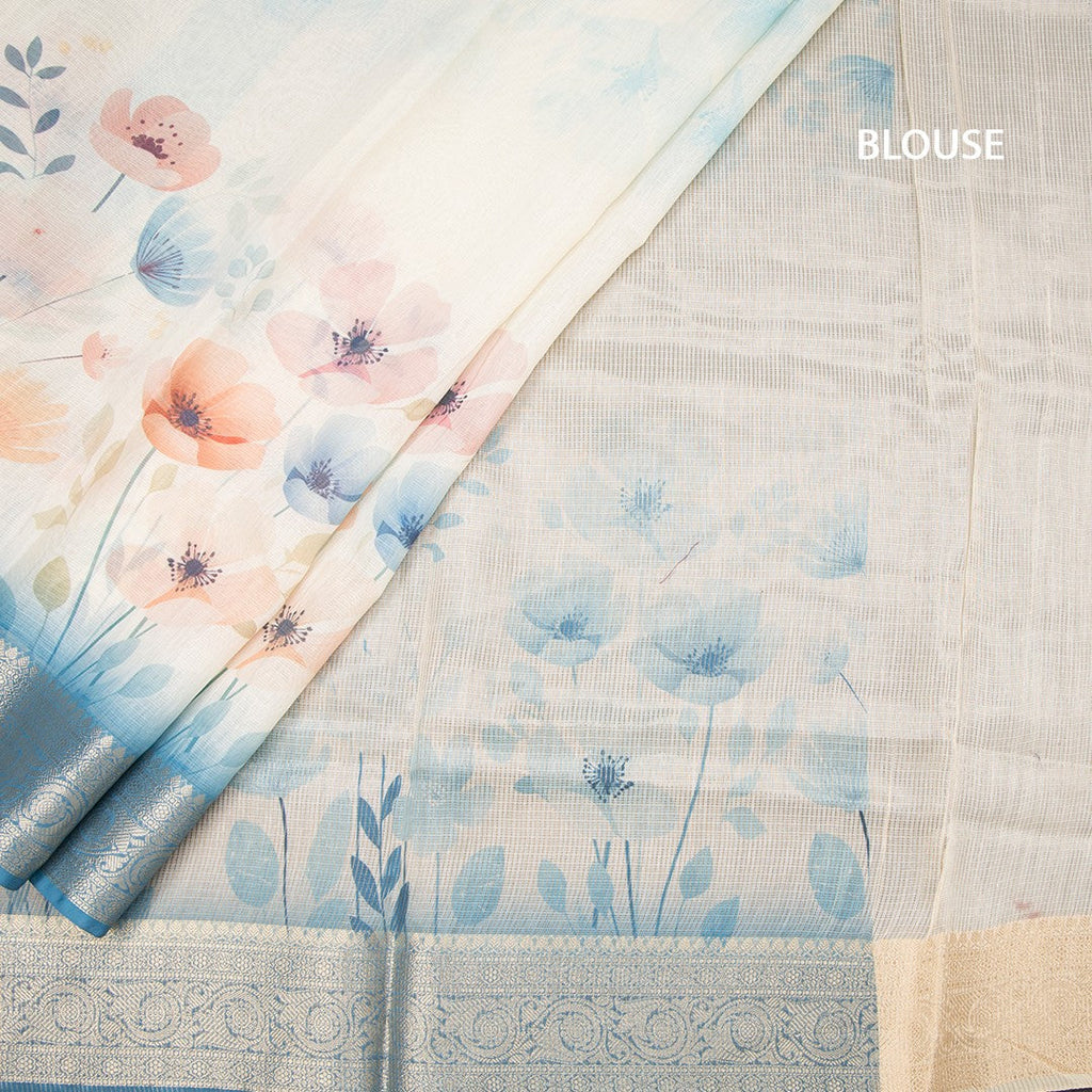 Kota Cream Floral Printed Saree With Zari Border 02
