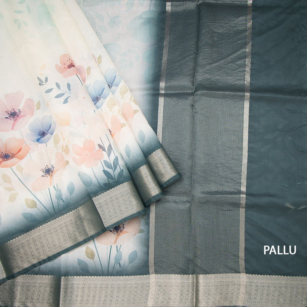 Kota Cream Floral Printed Saree With Zari Border 04