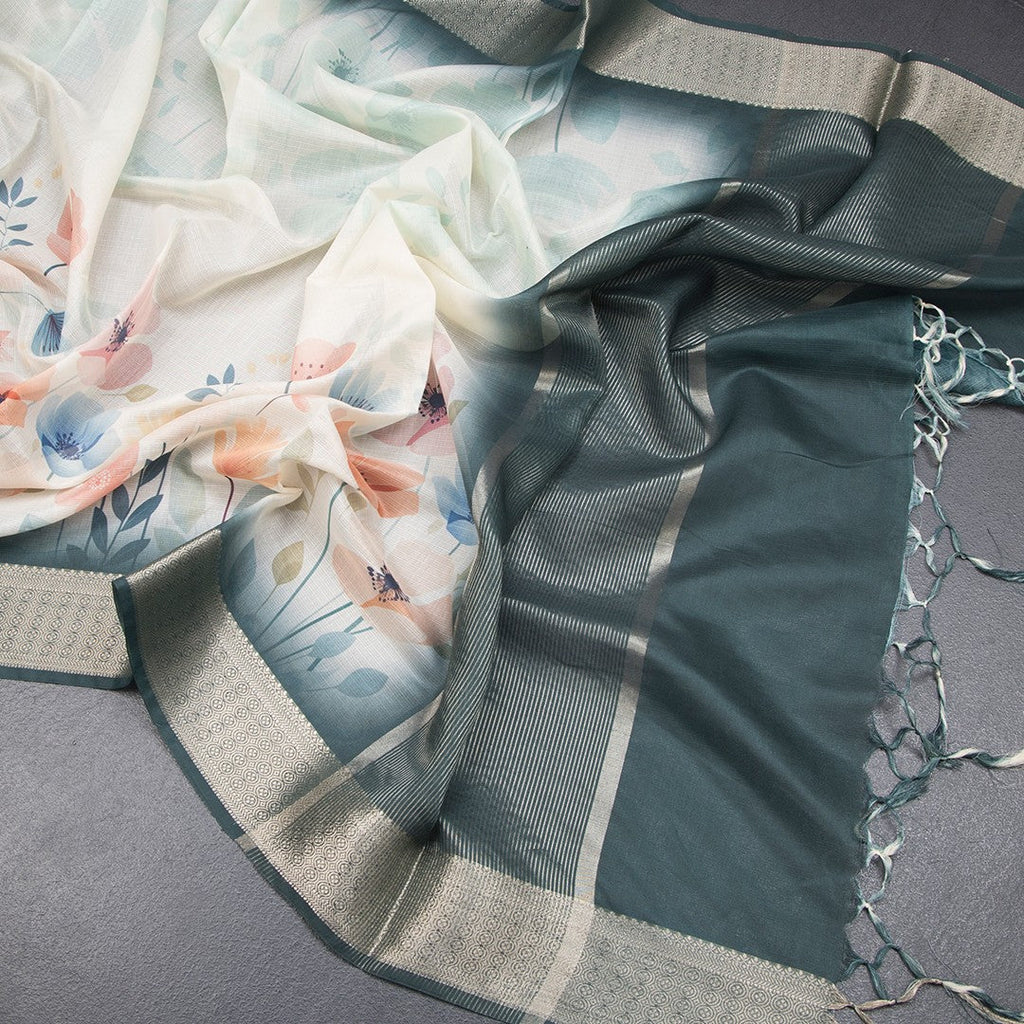 Kota Cream Floral Printed Saree With Zari Border 04