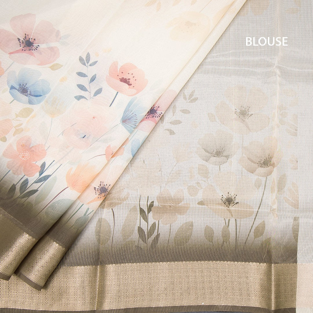 Kota Cream Floral Printed Saree With Zari Border 06