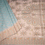 Tussar Sky Blue Zari With Printed Work Saree