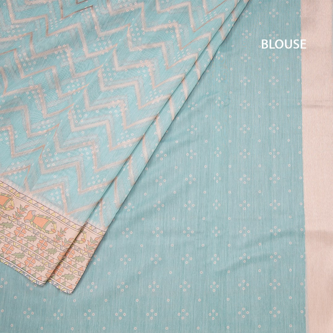 Tussar Sky Blue Zari With Printed Work Saree