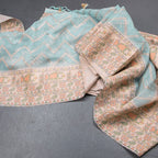 Tussar Sky Blue Zari With Printed Work Saree
