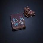 Semi Raw Silk Chocolate Brown Floral Printed Saree