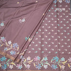 Semi Raw Silk Chocolate Brown Floral Printed Saree