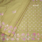 Semi Raw Silk Mehandi Green Floral Printed Saree