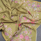Semi Raw Silk Mehandi Green Floral Printed Saree