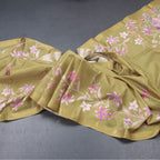 Semi Raw Silk Mehandi Green Floral Printed Saree