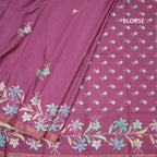 Semi Raw Silk Dark Pink Floral Printed Saree 02