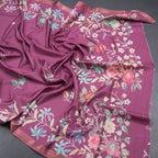 Semi Raw Silk Dark Pink Floral Printed Saree 02