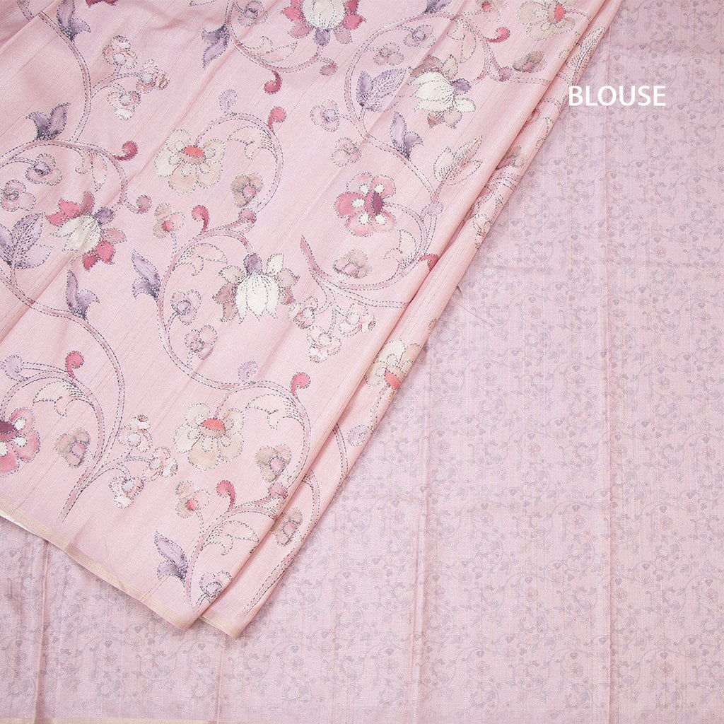Semi Raw Silk Onion Pink Floral Printed Saree 03