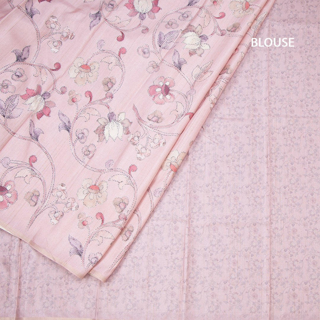 Semi Raw Silk Onion Pink Floral Printed Saree 03
