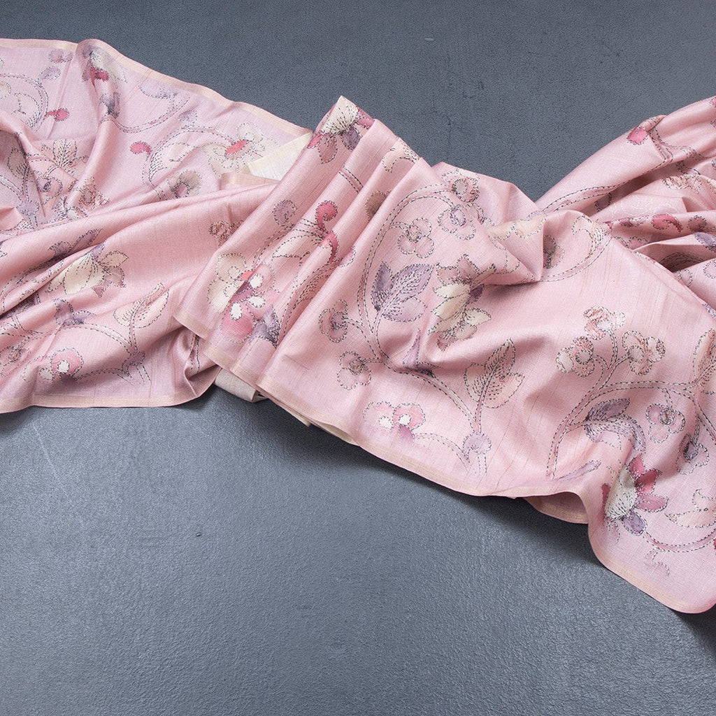 Semi Raw Silk Onion Pink Floral Printed Saree 03