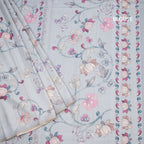 Semi Raw Silk Light Grey Floral Printed Saree 02