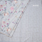 Semi Raw Silk Light Grey Floral Printed Saree 02