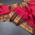 Chettinad Cotton Reddish Pink Plain Saree With Zari Border