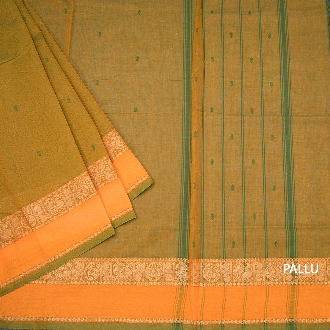 Chettinad Cotton Shot Colour Saree With Thread Buttas And Thread Border