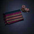 Chettinad Cotton Dark Green Saree With Thread Buttas And Thread Border